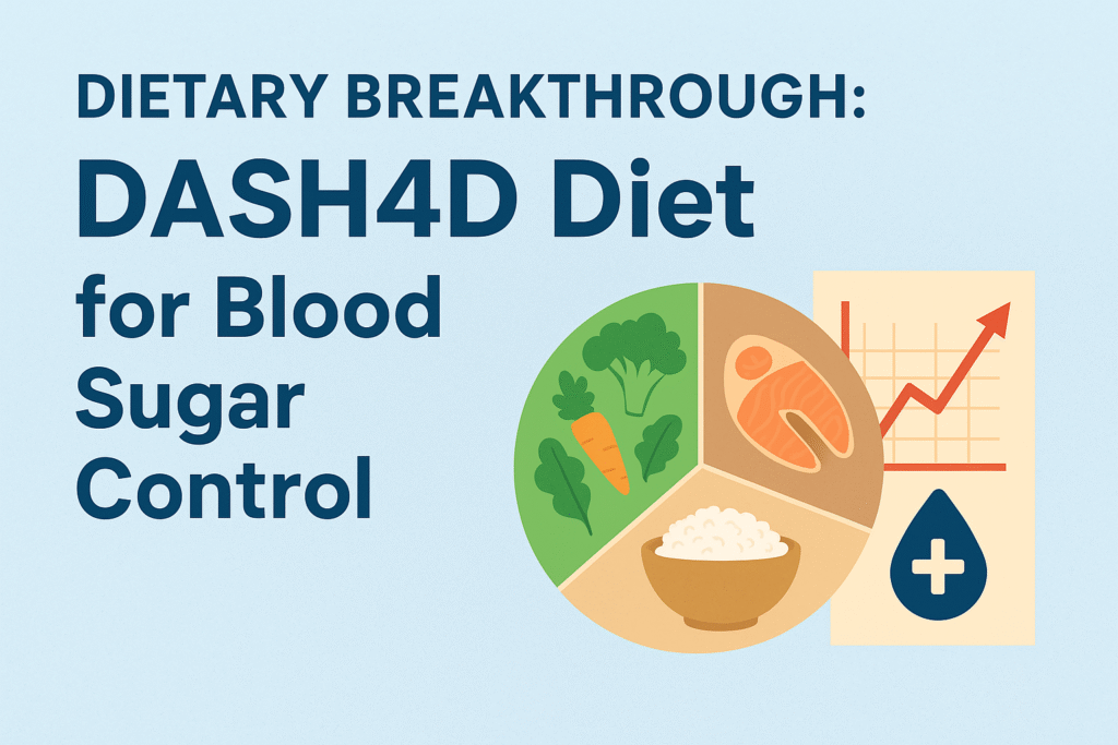 DASH4D diet chart showing healthy foods and blood sugar control benefits for diabetes management and balanced nutrition