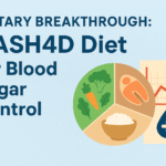 DASH4D diet chart showing healthy foods and blood sugar control benefits for diabetes management and balanced nutrition